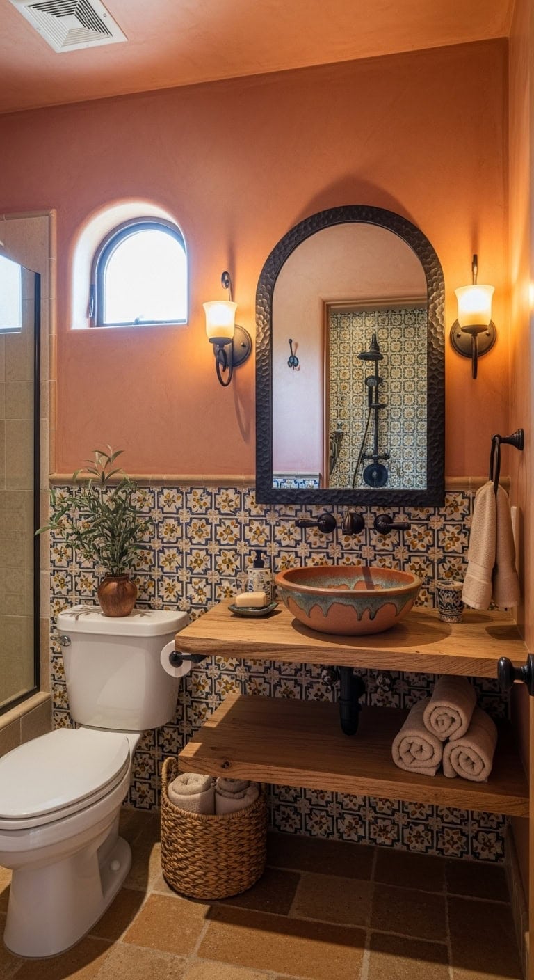 warm mediterranean terracotta tile backsplash