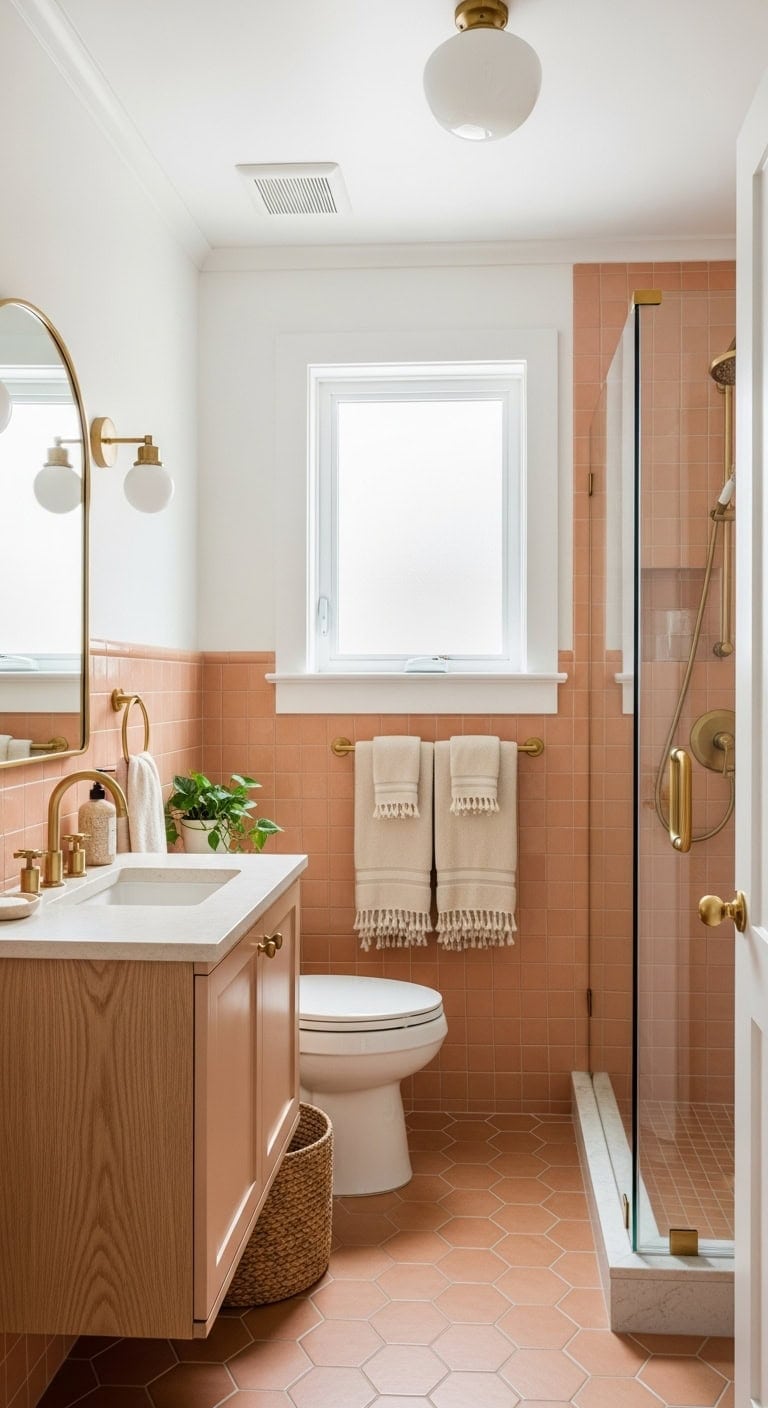 warm metallic tones intentional vintage inspired bathroom