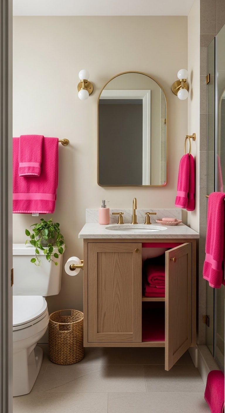 warm neutral with pink accents