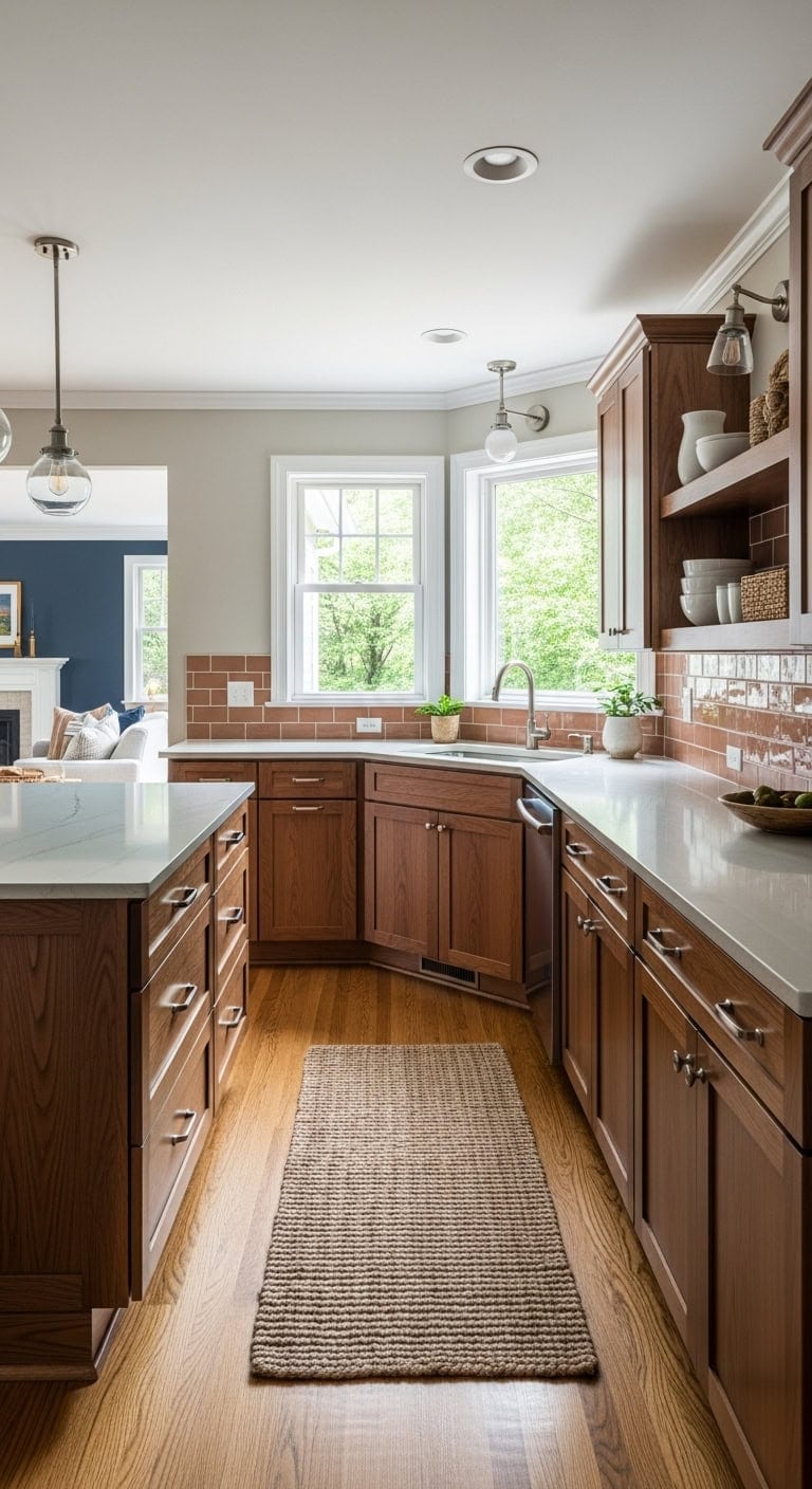 warm open functional connected kitchen layout