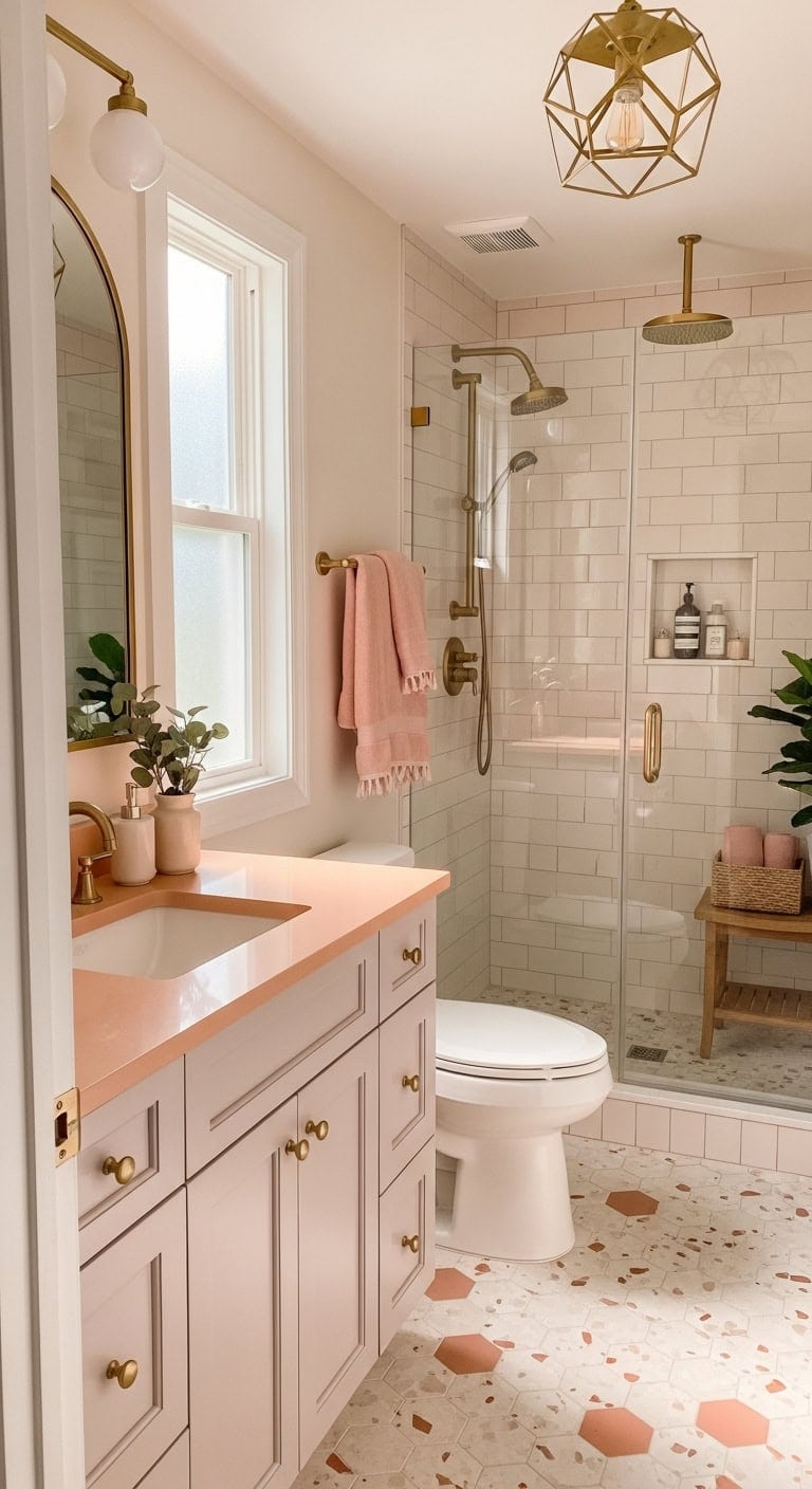 warm refined dusty rose bathroom