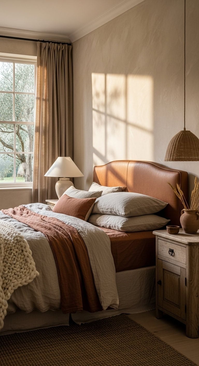 warm textured calming elegant bedroom retreat