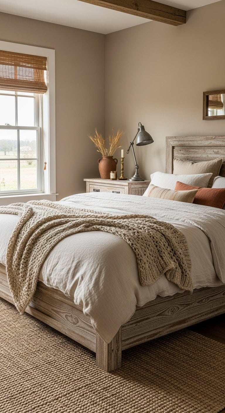 weathered beige farmhouse charm bedframe