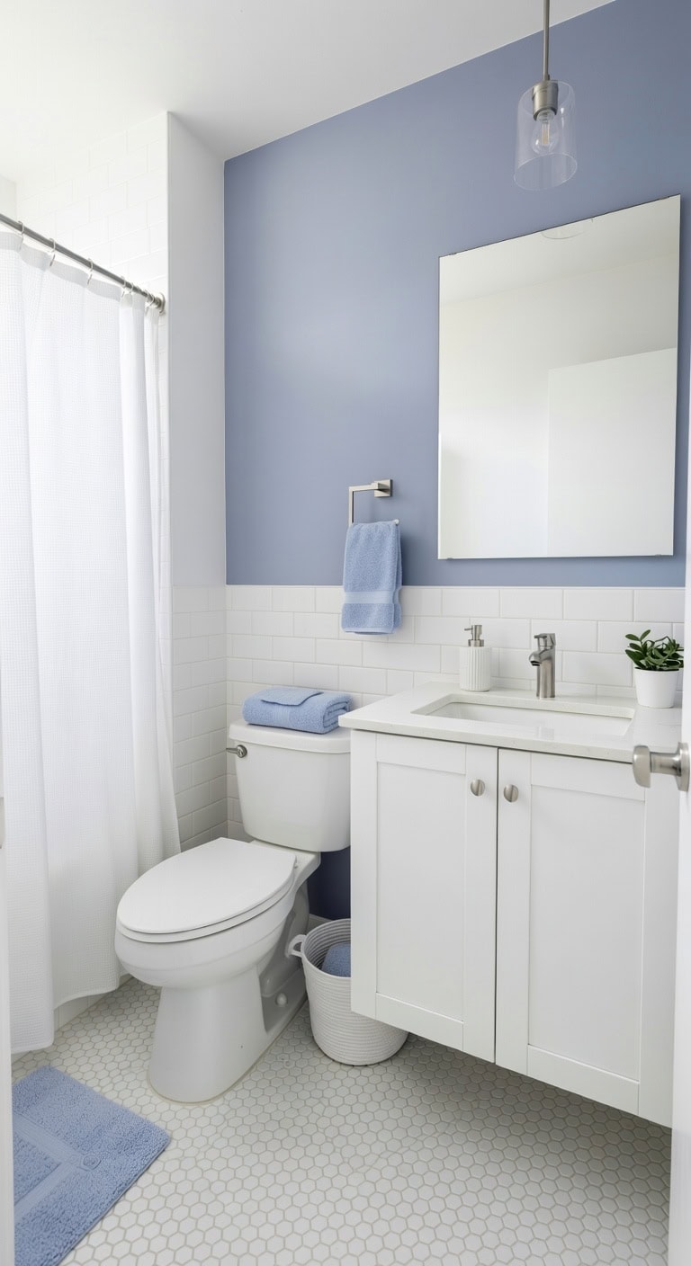 airy calming periwinkle bathroom design