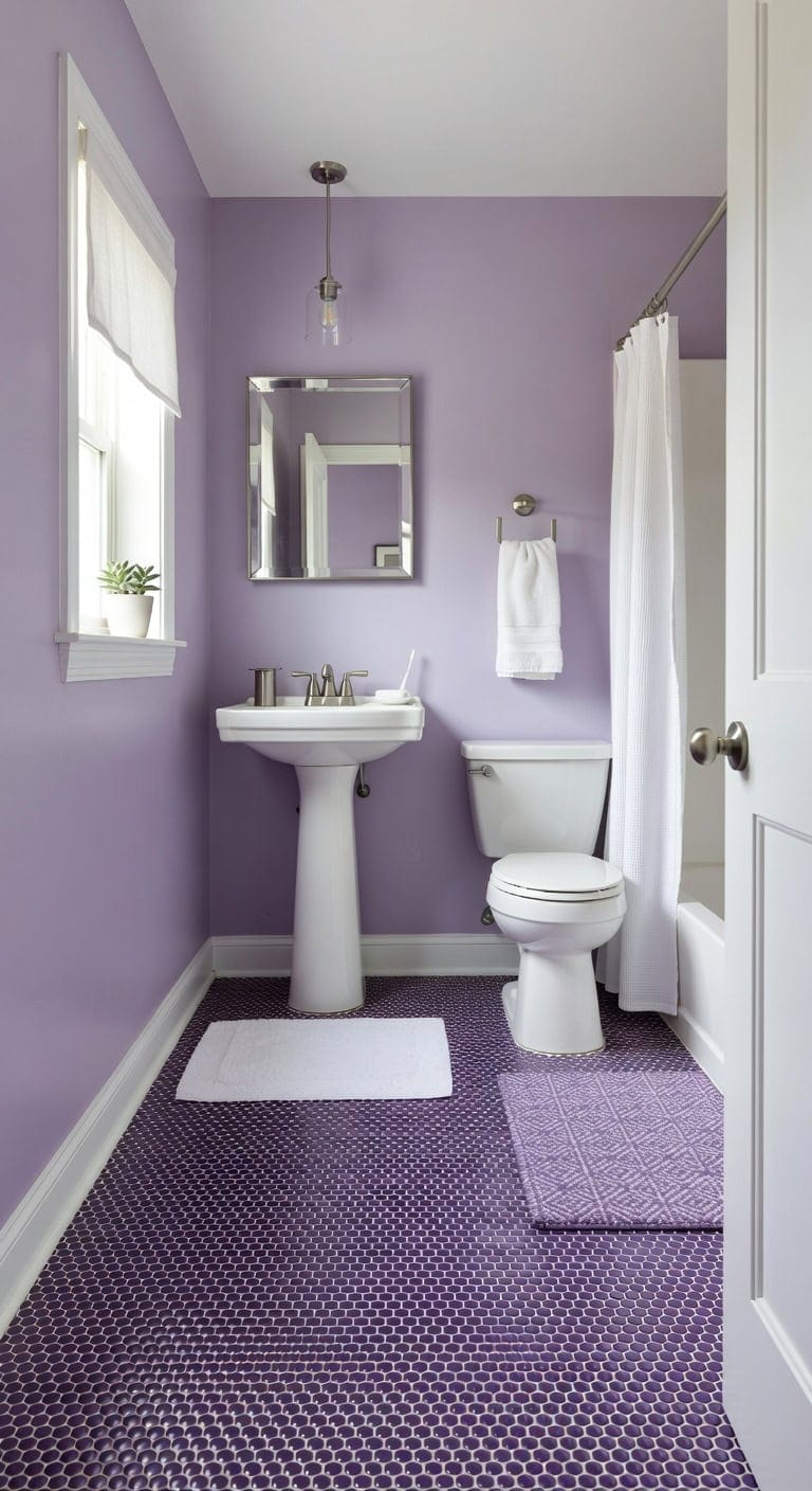 amethyst penny tile bathroom glamour
