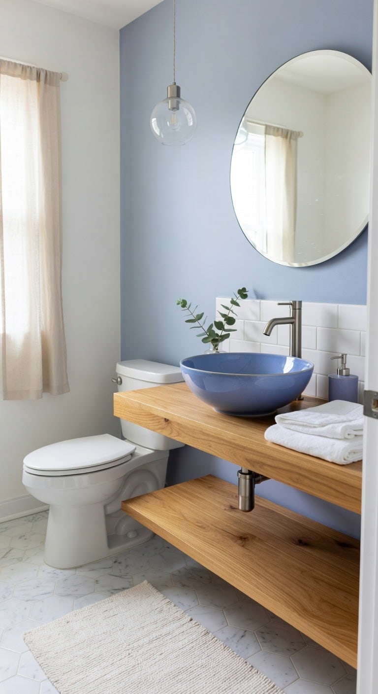 artistic textured transformative periwinkle bathroom centerpiece