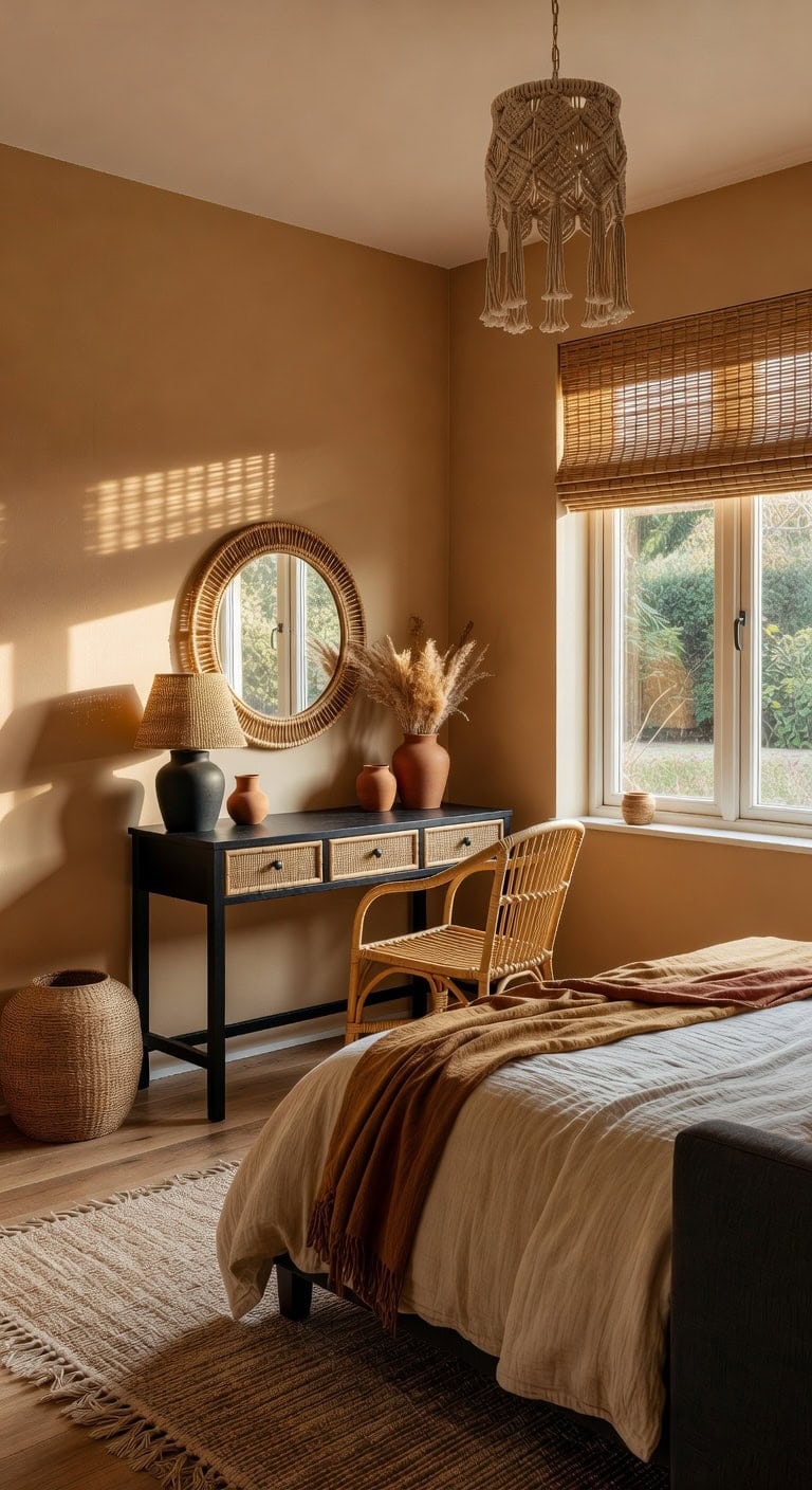 bohemian black vanity with natural accents