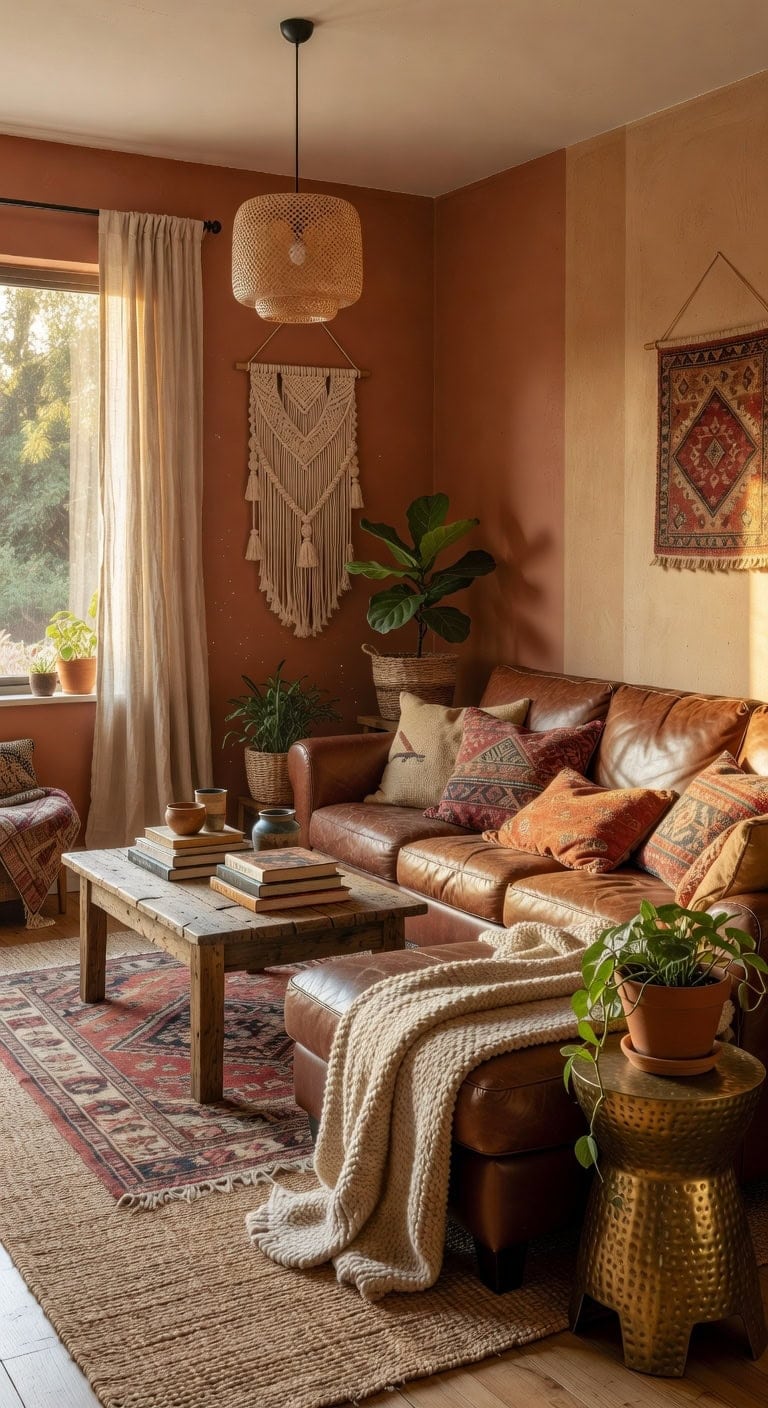 bohemian brown sectional living space