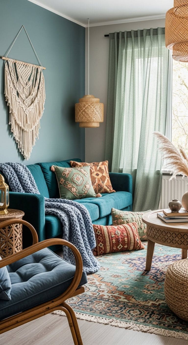 boho chic cozy layered living space