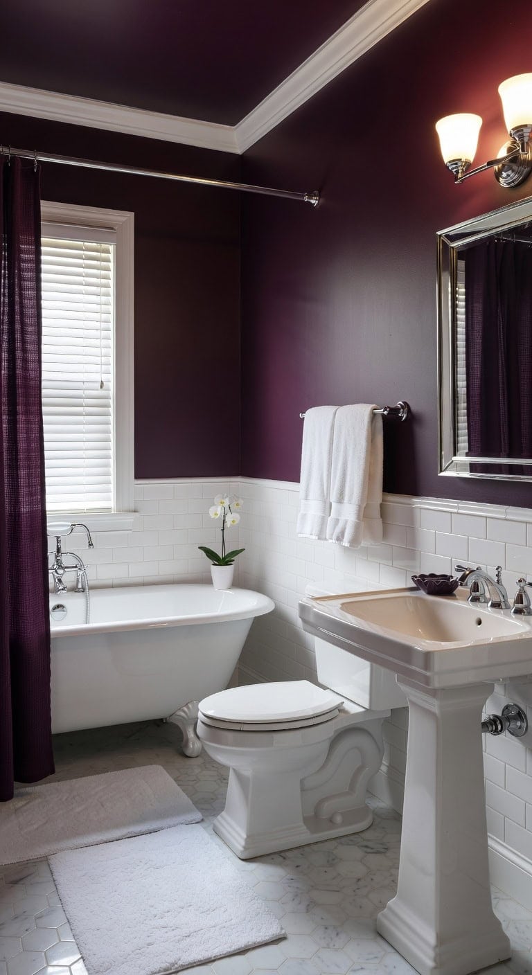 bold aubergine bathroom elegance