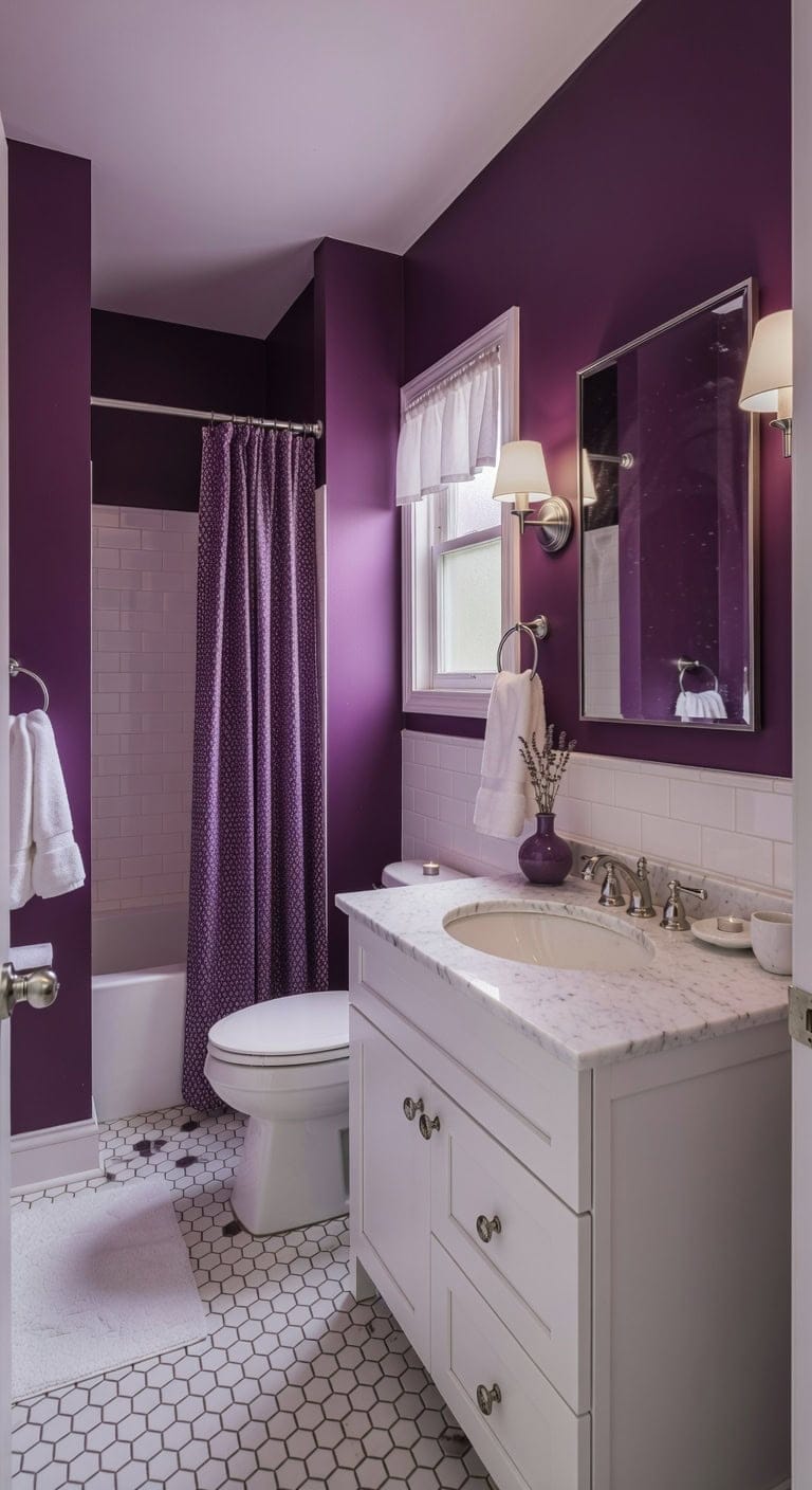 bold color transforms small bath