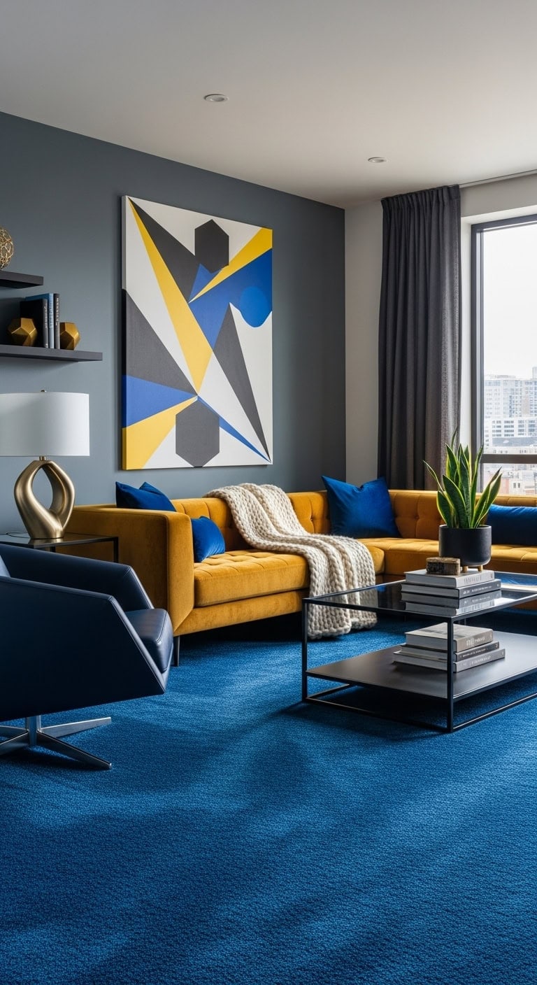 bold geometric blue carpet