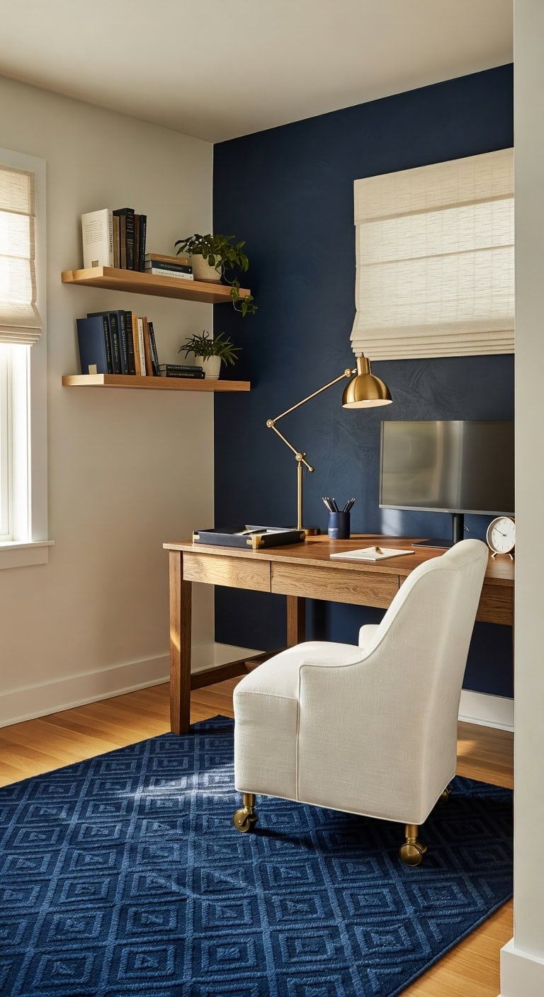 bold navy workspace design