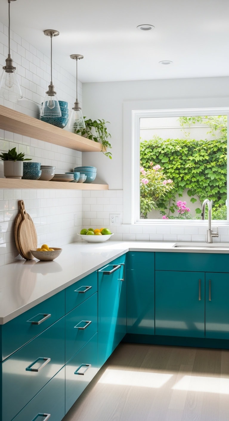 bold teal kitchen cabinets