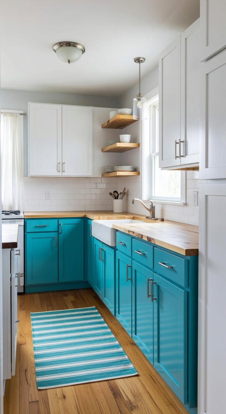 bright teal expands small kitchens