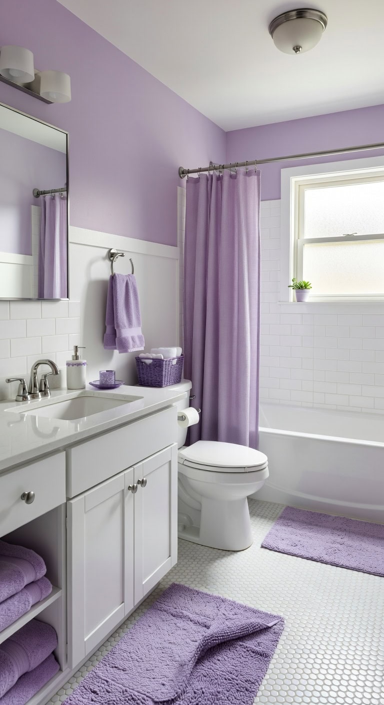 budget friendly purple bathroom accents