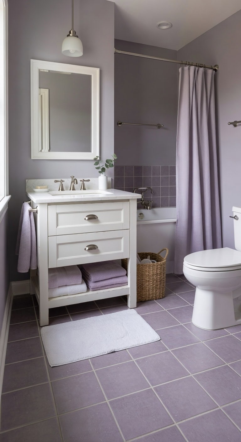 calming heather purple bathroom retreat