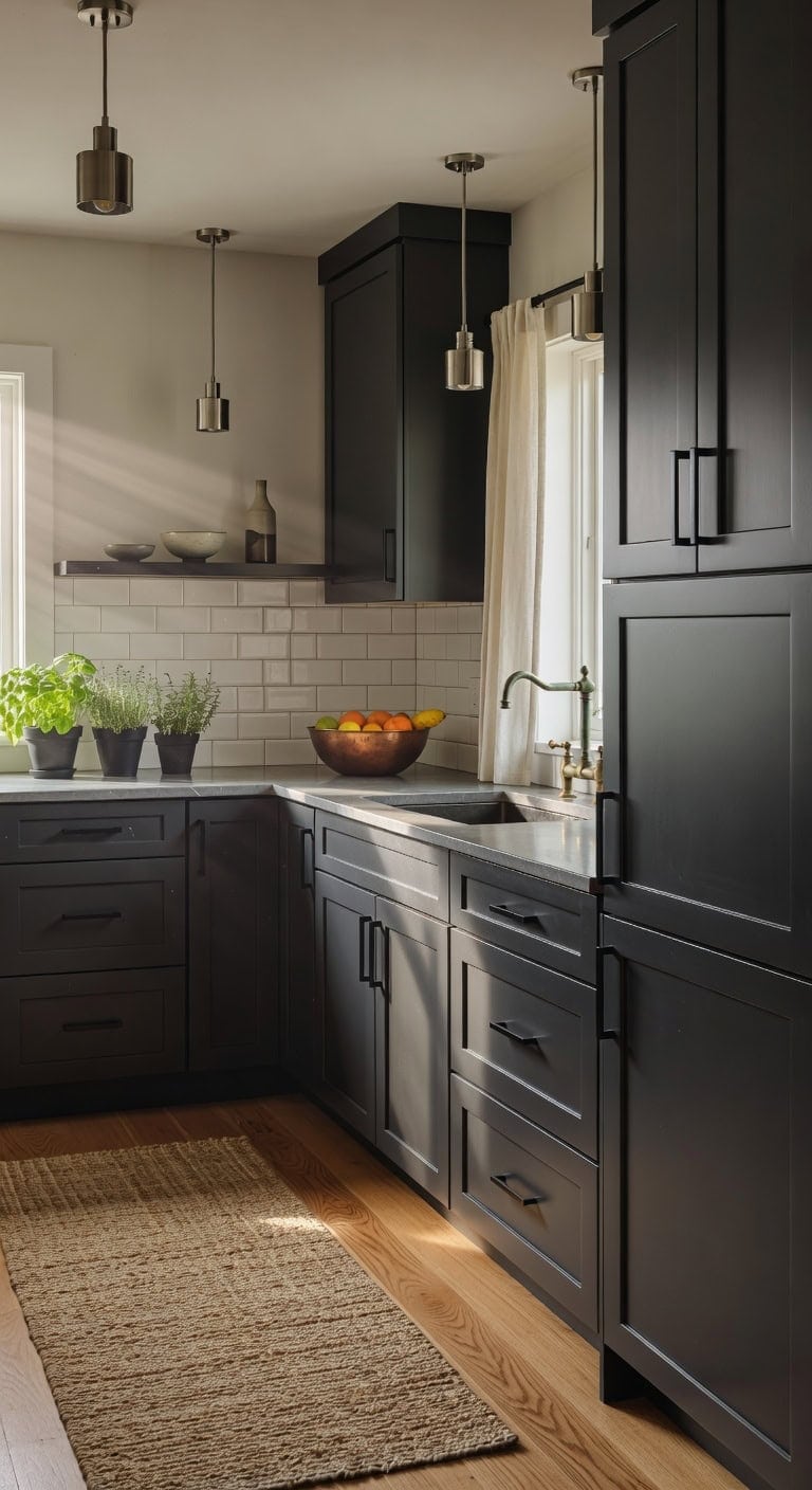 charcoal cabinets matte black hardware