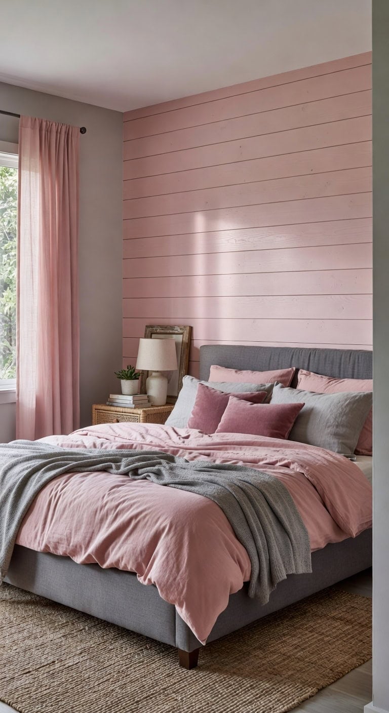 charming farmhouse bedroom with blush accents