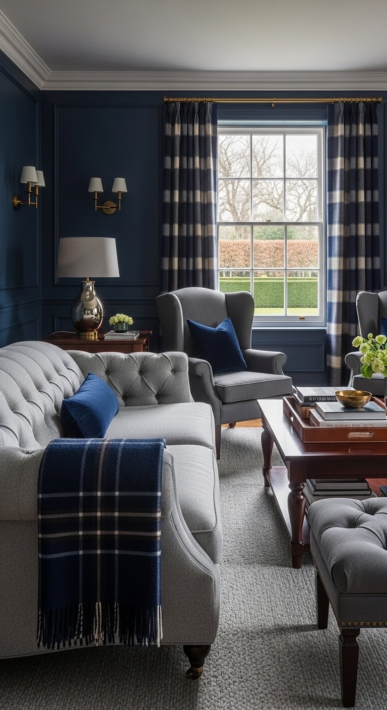 classic preppy navy living room