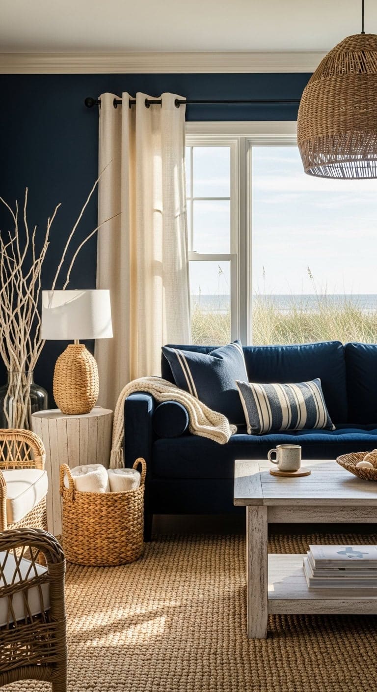 coastal navy velvet natural textures