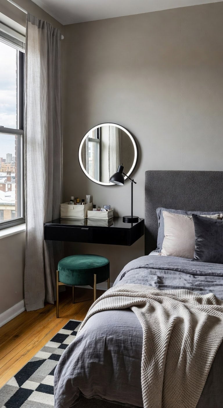 compact black vanity for apartment living