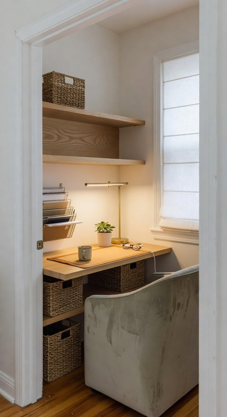 compact functional workspace transforms unused closet