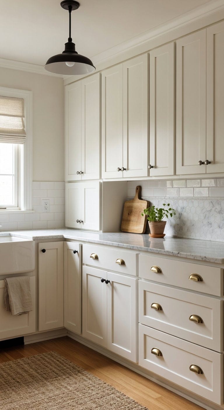 contrasting hardware accents white cabinets