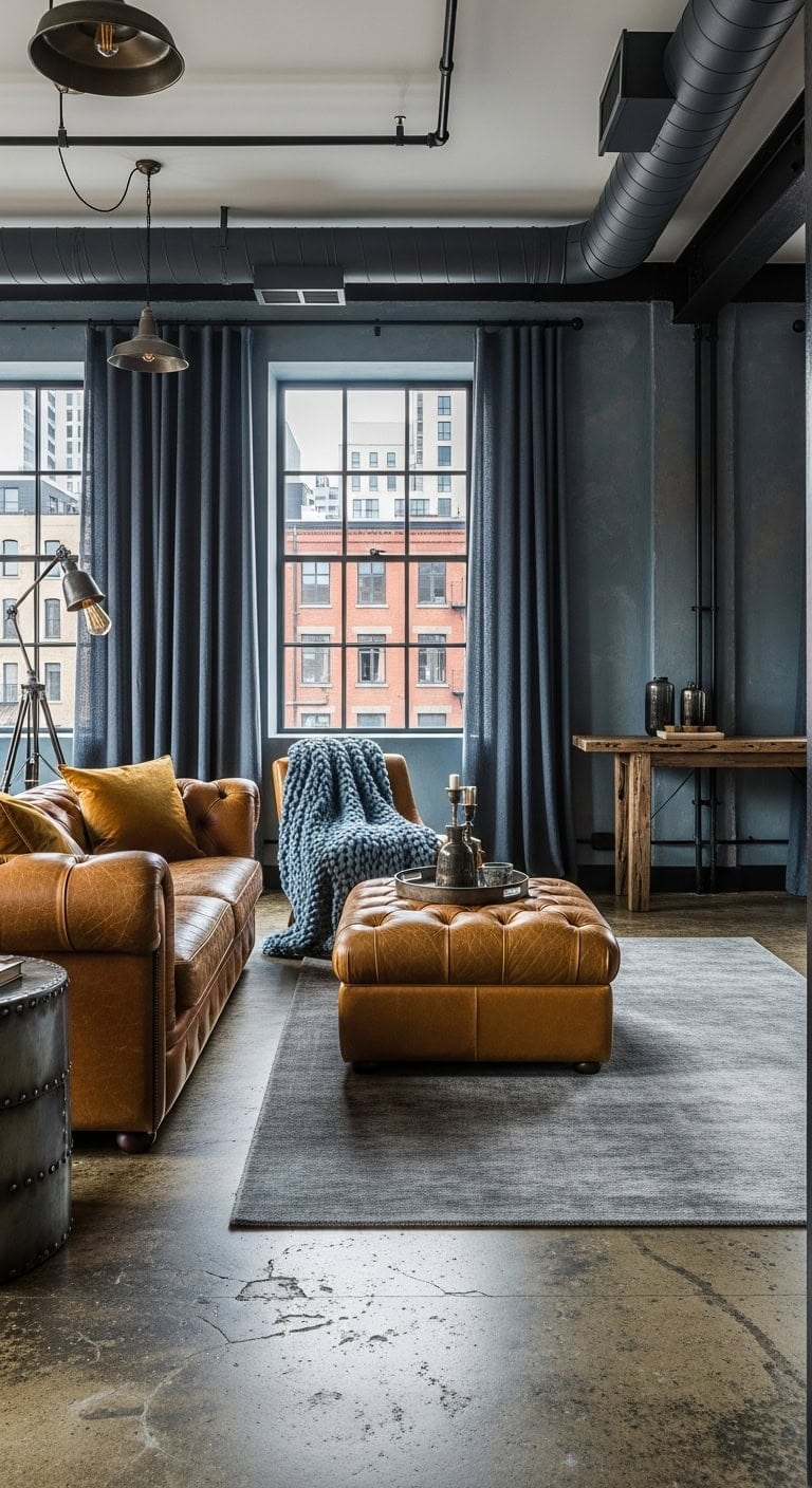 contrasting steel concrete and leather textures