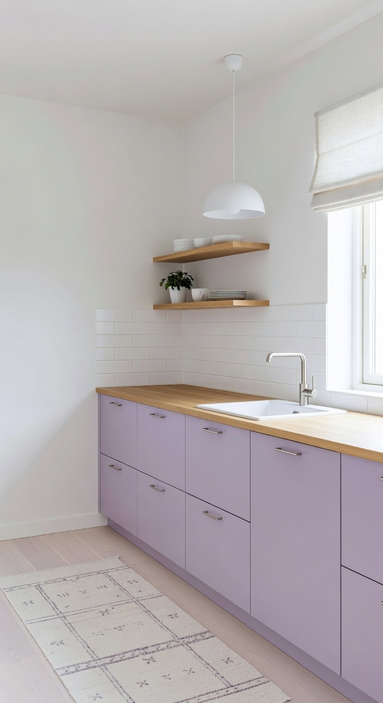 cozy minimal scandinavian lavender kitchen