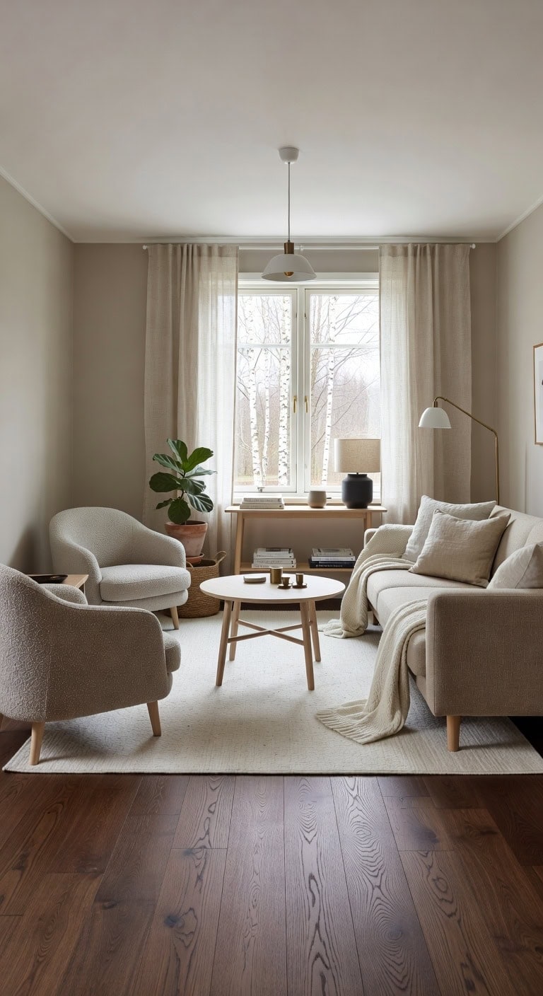 cozy nordic chocolate brown living room