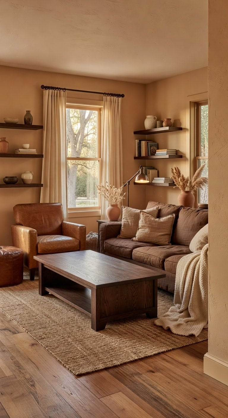 cozy sophisticated light brown living room