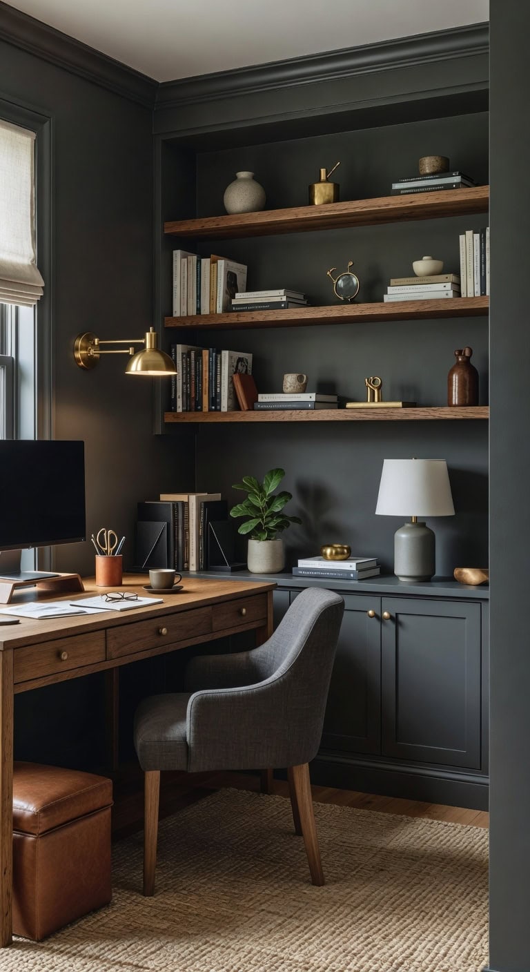 cozy sophisticated workspace with rustic accents