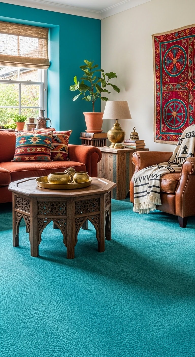 curated global eclectic turquoise wool harmony