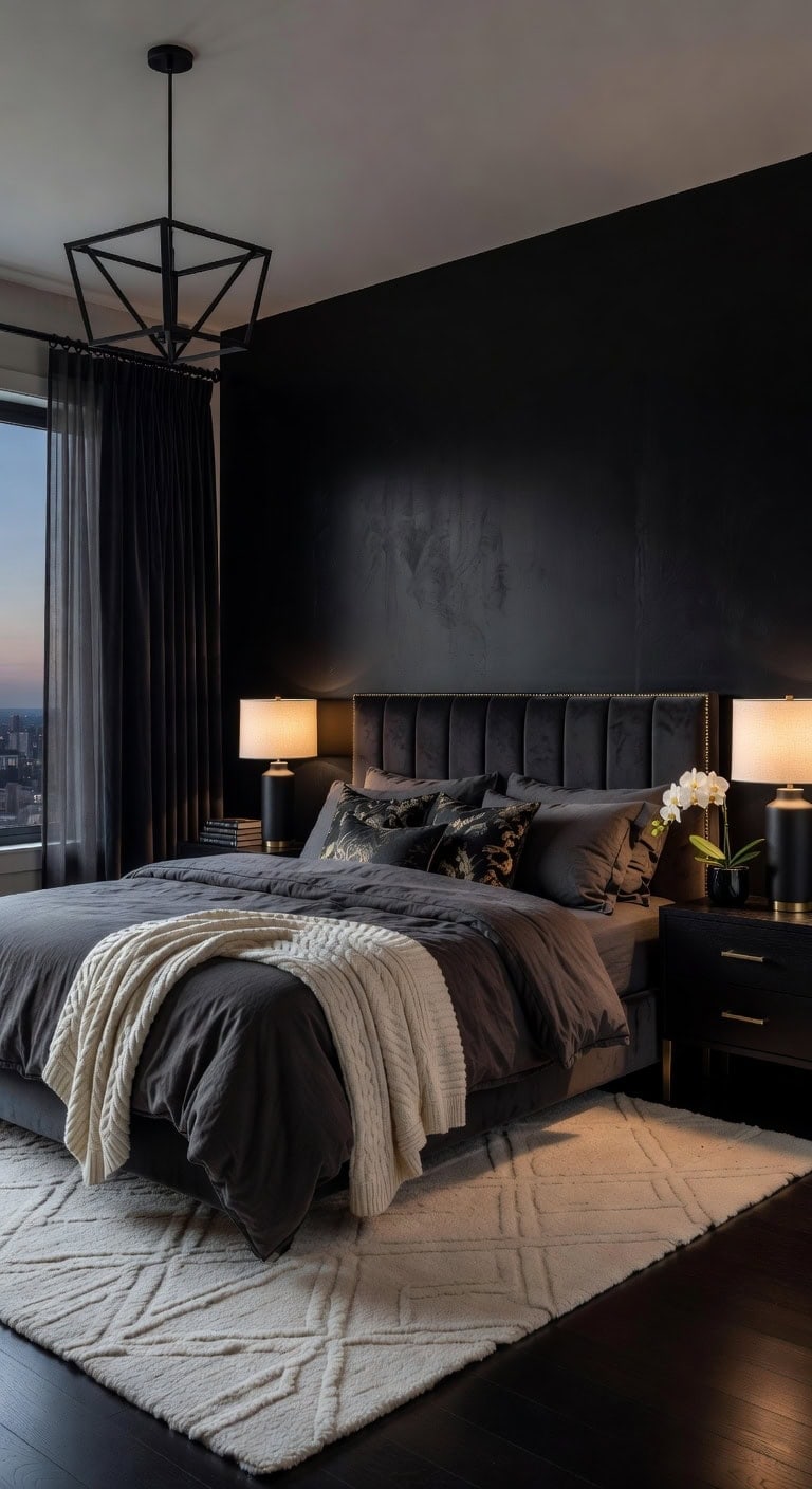 dramatic bedroom accent wall