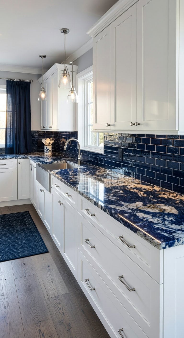 dramatic blue granite focal centerpiece