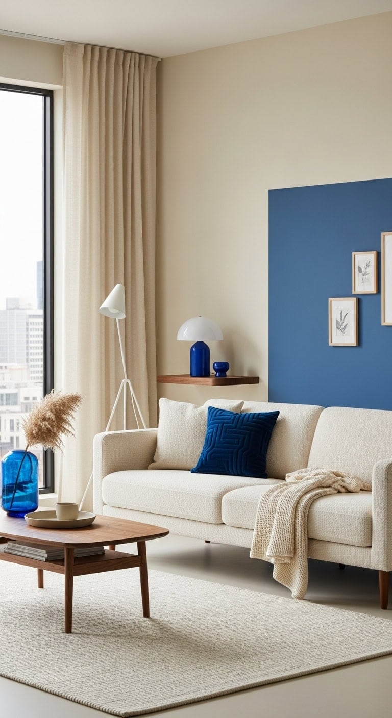 dramatic cobalt blue minimal cream decor