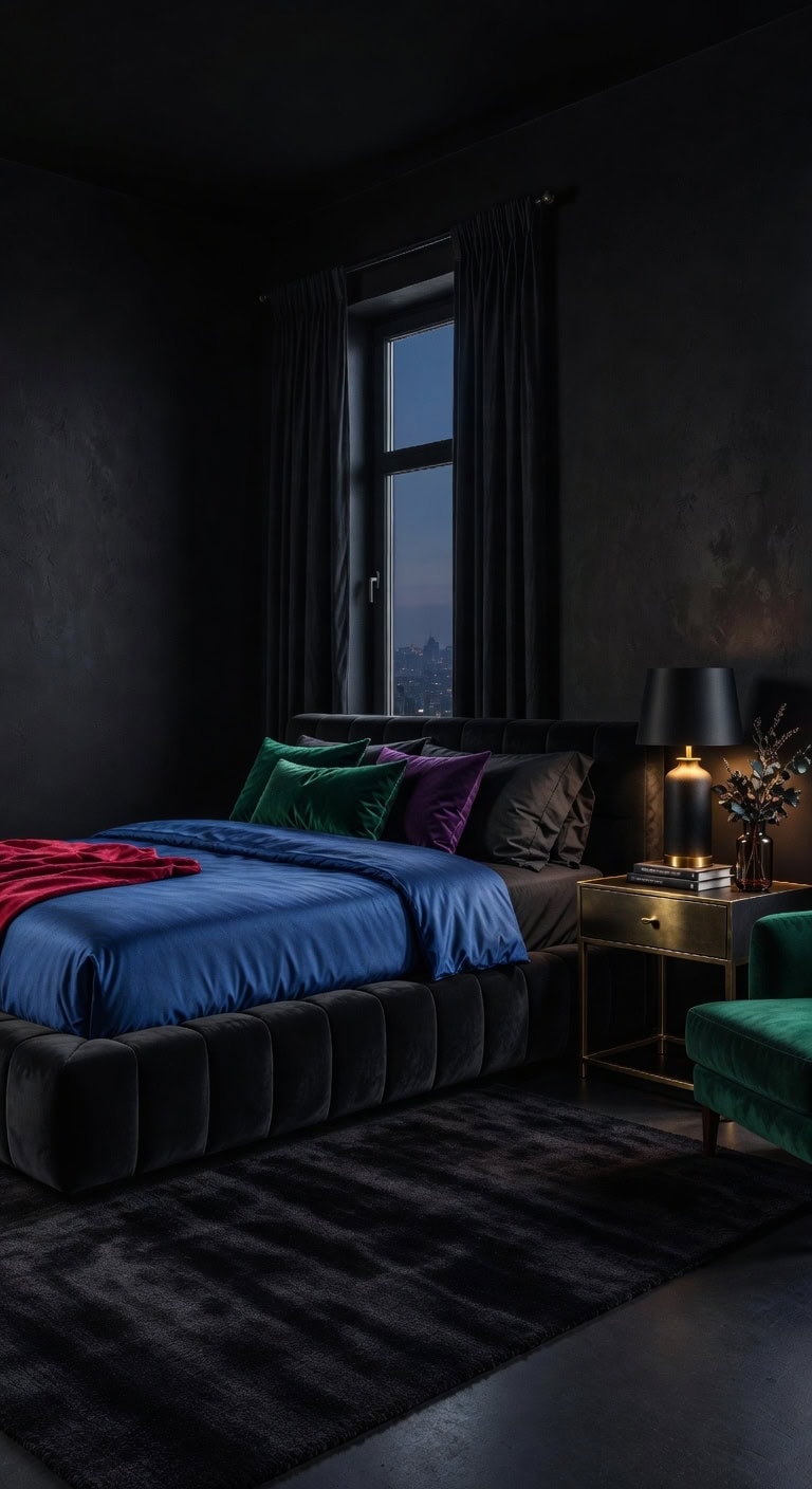 dramatic jewel toned bedroom opulence