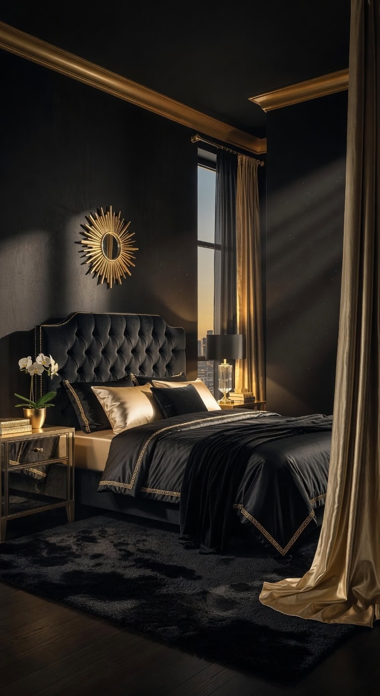 dramatic luxurious black and gold retreat