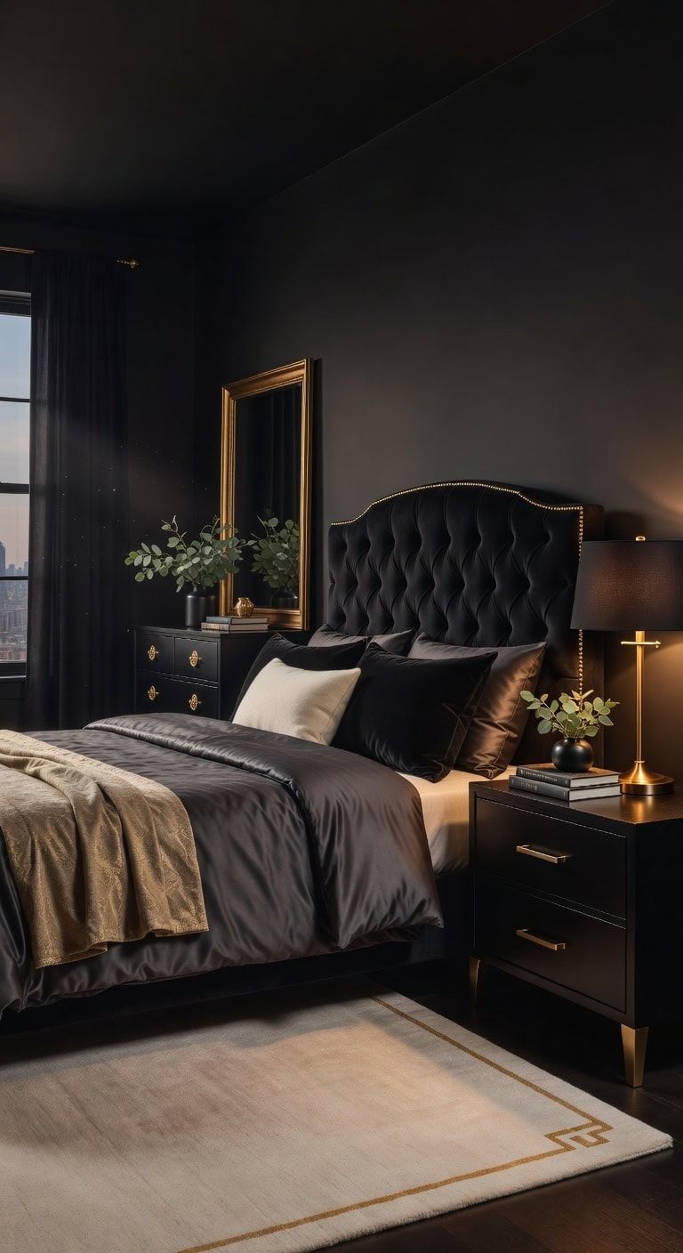 dramatic refined matte black gold accents