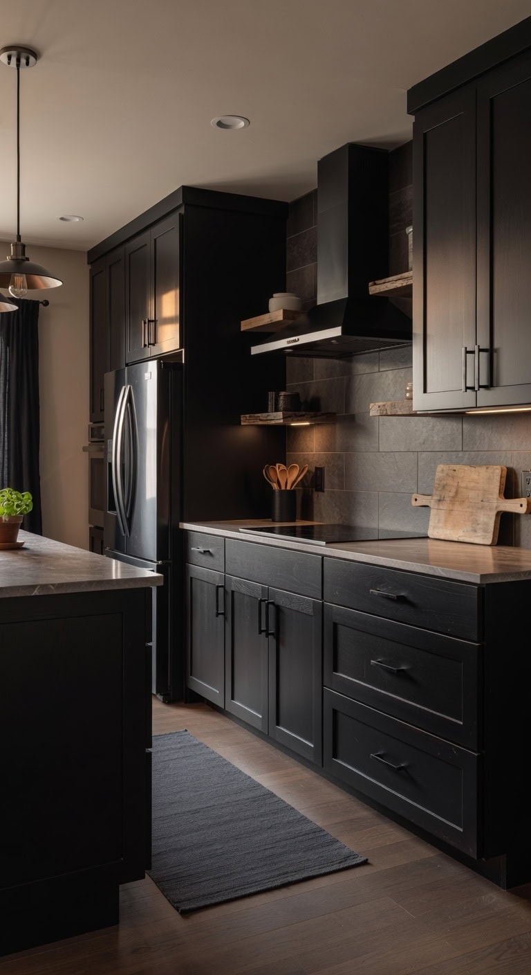 dramatic yet warm industrial kitchen