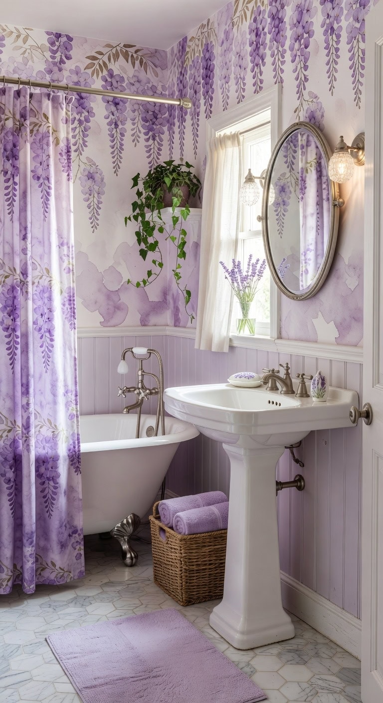 dreamy watercolor wisteria elegant bathroom