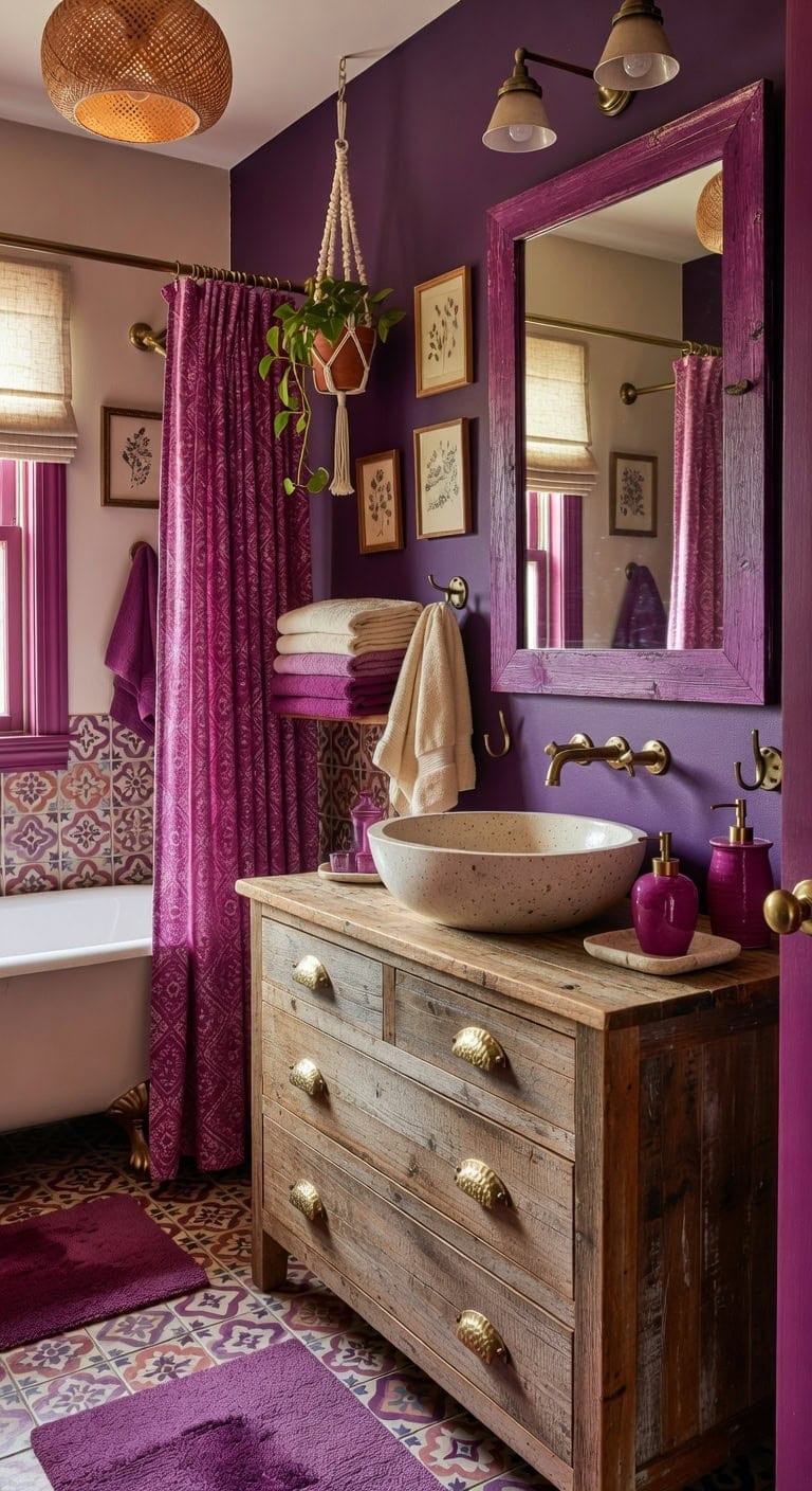 eclectic bathroom style with violet magenta