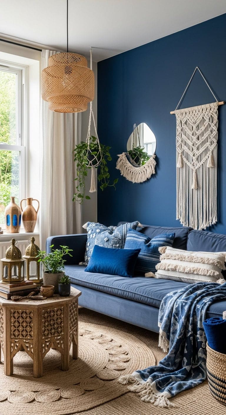 eclectic bohemian blue living room sanctuary