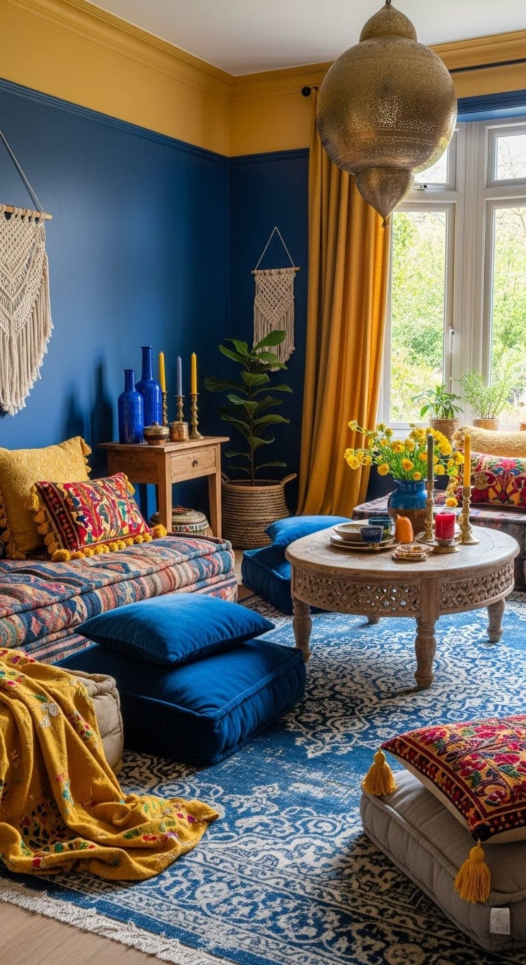 eclectic bohemian cobalt golden textile