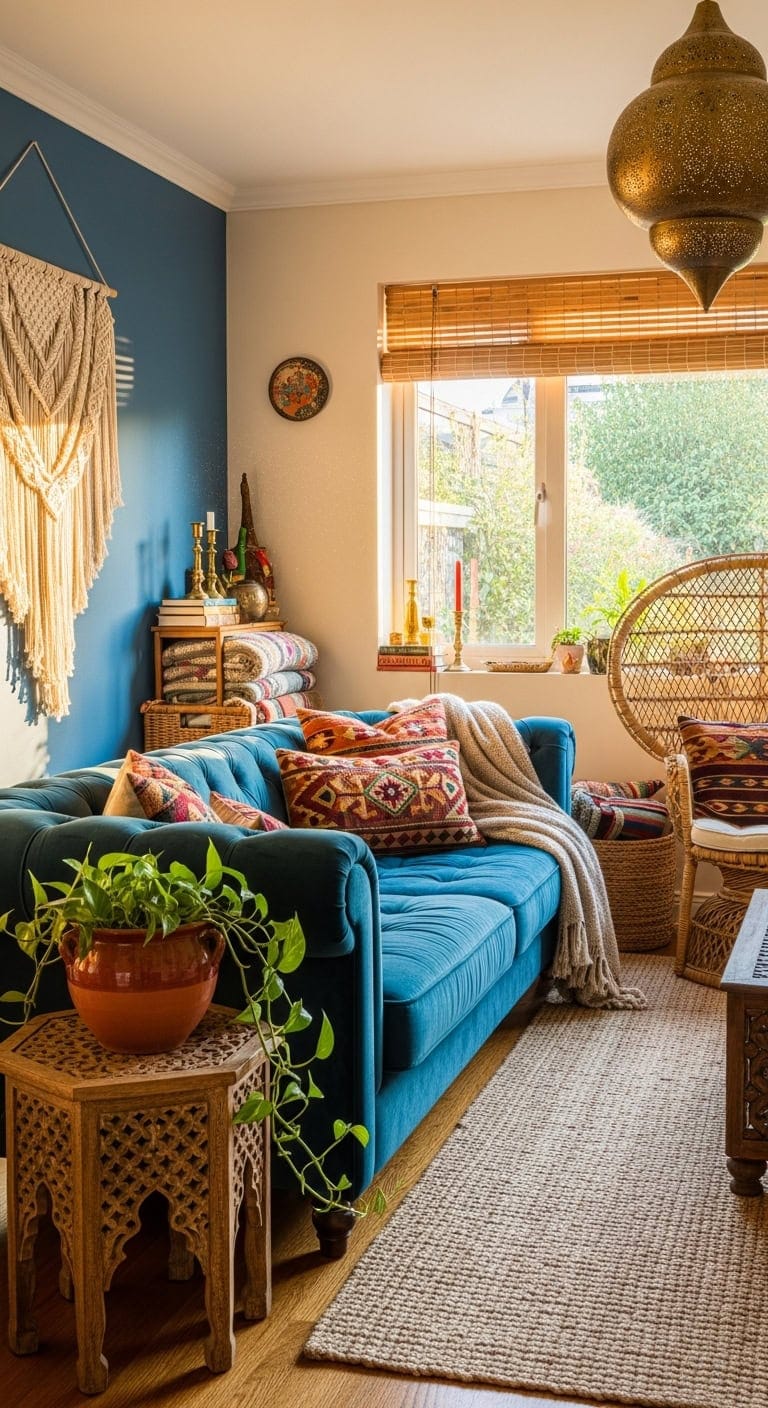 eclectic bohemian peacock blue comfort
