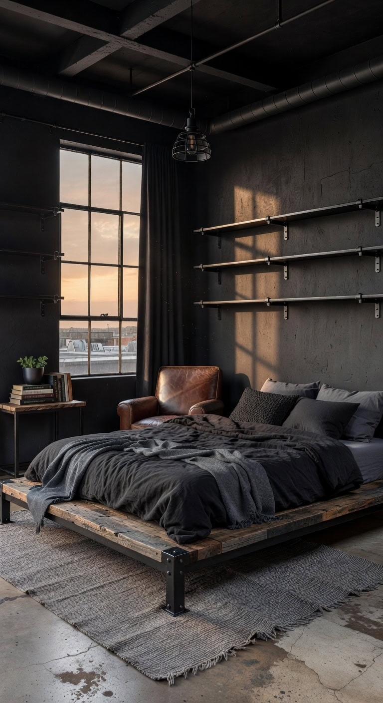 edgy functional cozy refined industrial bedroom