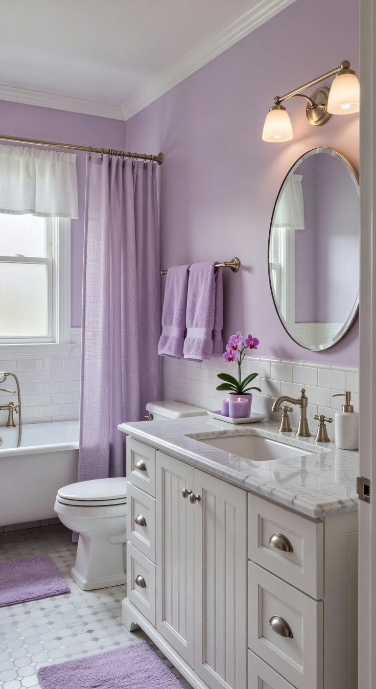 effortless light purple bathroom accents