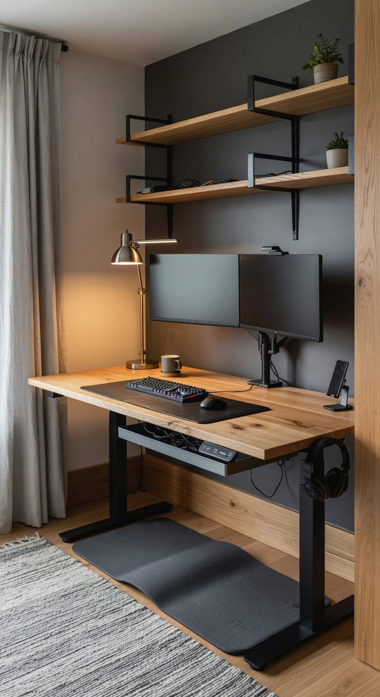elegant functional developer centric standing desk setup