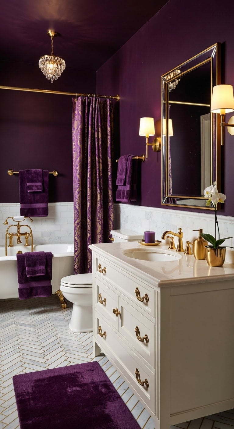 elegant luxurious purple gold bathroom